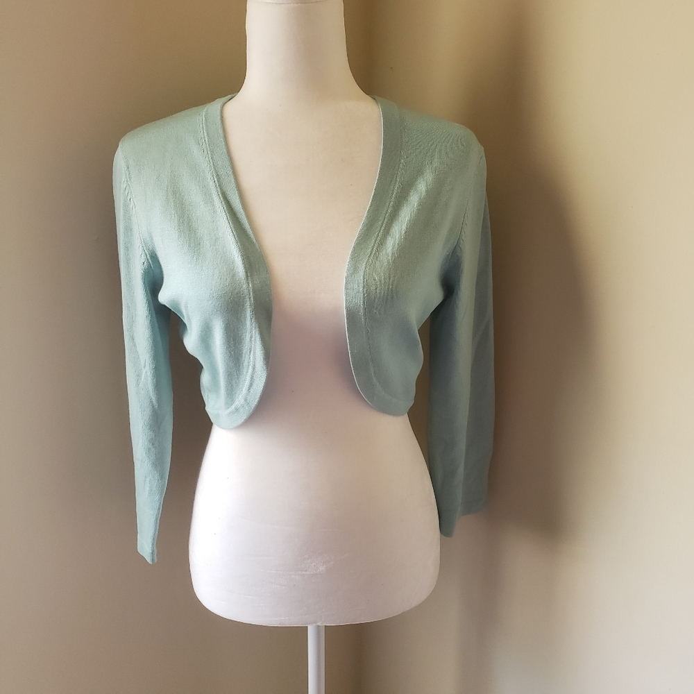 Baby blue silk cropped cardigan by Etcetera